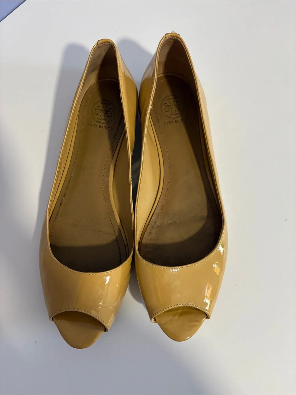 Tory Burch peep-toe patent leather flats